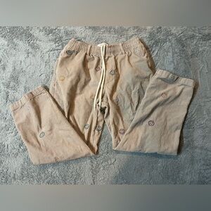 Urban Originals Unisex Embroidered Corduroy Beach Pants - tan / smiley faces